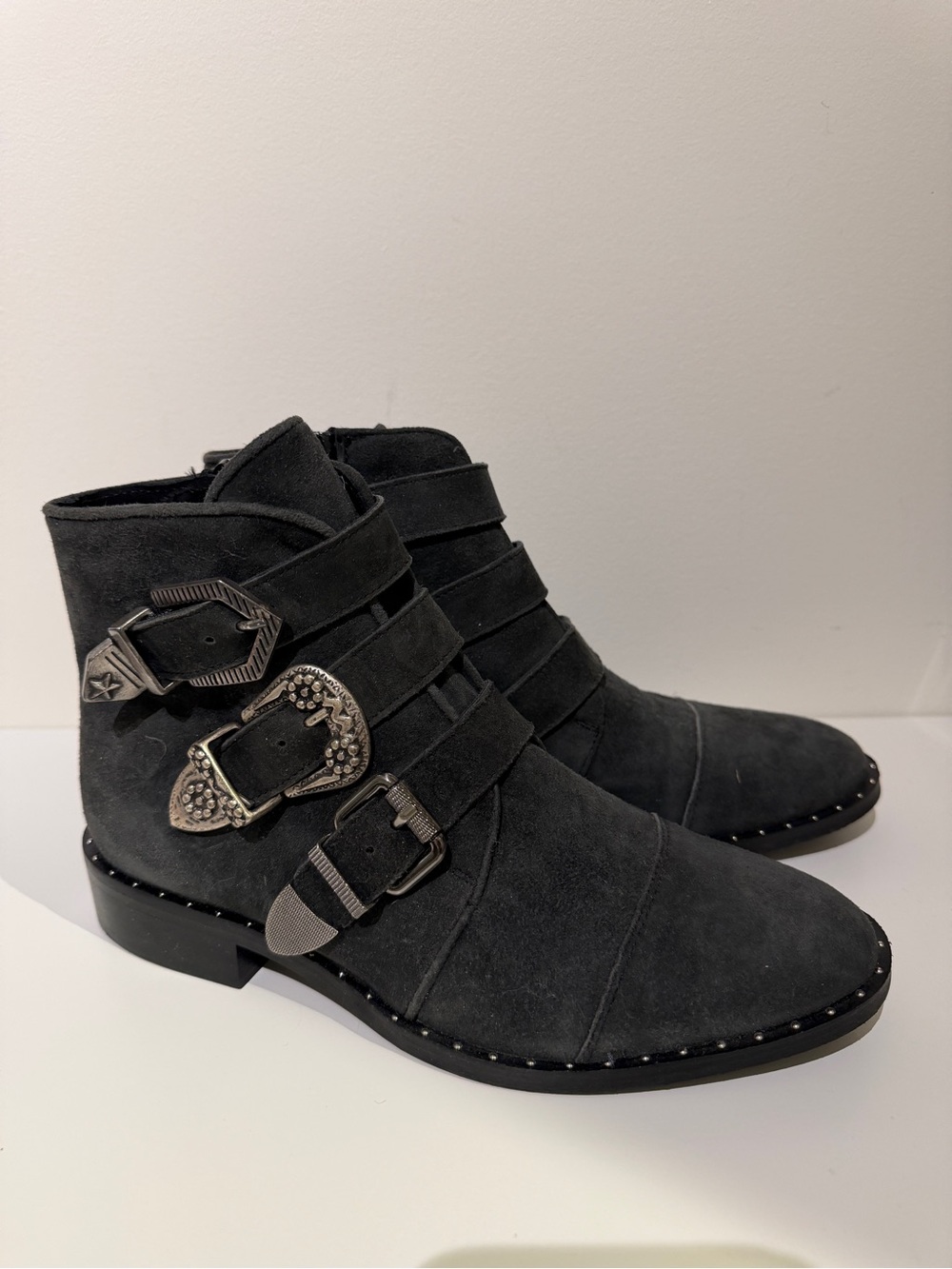 PASITO Women's Suede Buckle Strap Ankle Booties Brand New 36